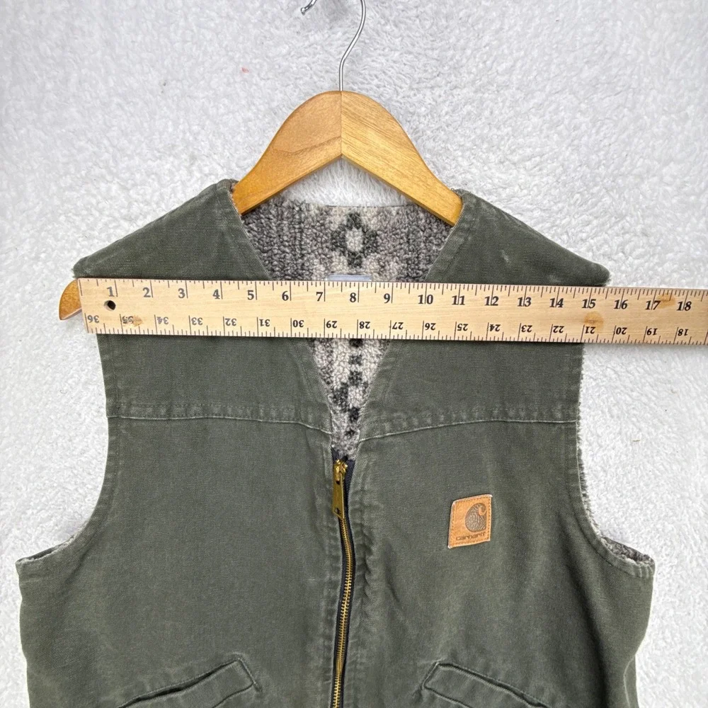 Carhartt Vest Aztec Pile Lining Mens Small VP166 Dark Olive Green - Picture 7 of 10